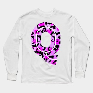 Letter Q Watercolour Leopard Print Alphabet Long Sleeve T-Shirt